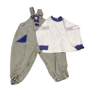 Vintage Buster Brown Forest Friends Green Overalls Shirt 80s Denim 18m Courdoroy